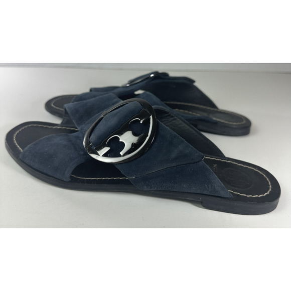 Tory Burch Grant Suede Sandal Open Toe Criss Cross Slides Midnight Blue 7.5 M - Picture 6 of 16